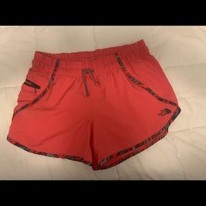 The North Face running type shorts. Coral pink. Drawstring. Comfy and adorable.